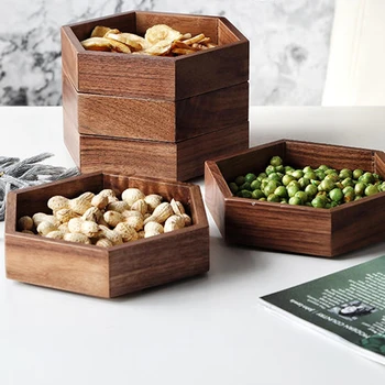 

Europe Style Wood Snack Plates Creative Hexagonal Candy Box Home Use Nuts Plate Multi-Layer Food Storage Box Eco-Friendly