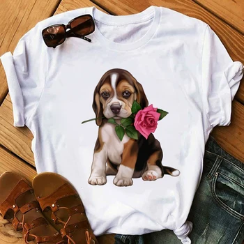 

Funny Cute Pug Dog Cartoon Printed Girl Gift French Bulldog Tshirt Women T Shirt Summer Short Sleeve T-shirts O-Neck Tops