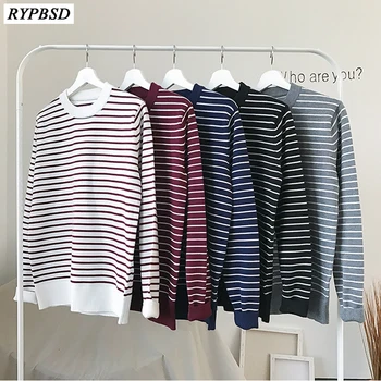 

Striped Mens Sweater Oversized 2019 Autumn Korean Fashion Round Neck Slim Fit Long Sleeve Knitted Pullover Sweater Male M-3XL