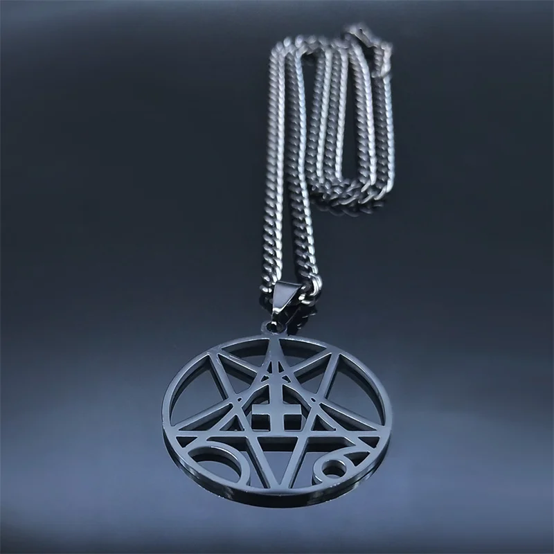 Stainless Steel Inverted Cross Occult Pentagram Chain Necklace Black Color Satanic Gothic Satan Necklaces Jewelry N1159S06