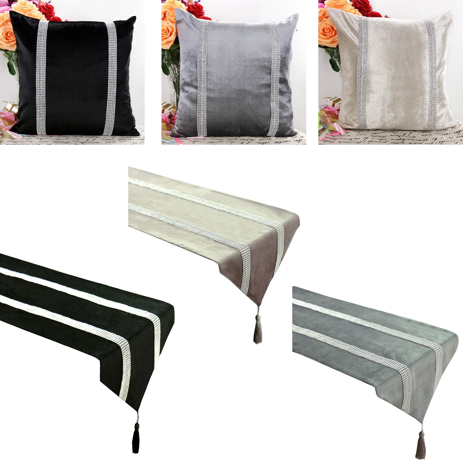 

6 Solid Color Fashion Modern Table Runner Ironing Diamond Runner Table Cloth Luxury Pillowcase for Christmas Party Decorations