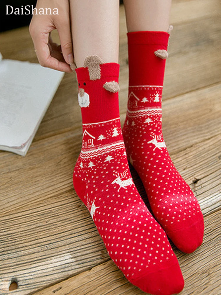 Горячая распродажа! Для женщин Носки Рождественские носки подарки стерео-носки Мягкий хлопок с объемным рисунком Красный собака Лось медведь Фокс носки, милые носки, skarpetki