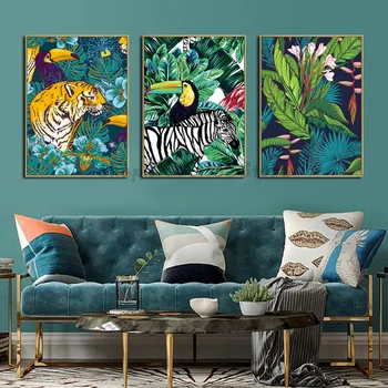 

Toucan Flamingo Tiger forest Animal Wall 3 Piece Diamond Painting Nordic Poster For Living Room Picture Triptych Painting GG3038