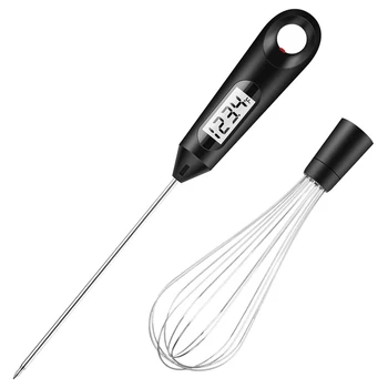 

2 in 1 Stainless Steel Whisk - Digital Meat Food Candy Thermometer and Egg Beater -Balloon Whisk for Cooking