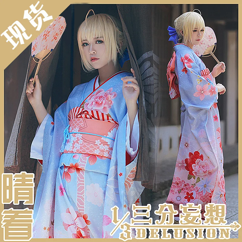 Аниме! Fate Stay Night Saber Garage Kits Furisode кимоно Сакура женская униформа косплей костюм +