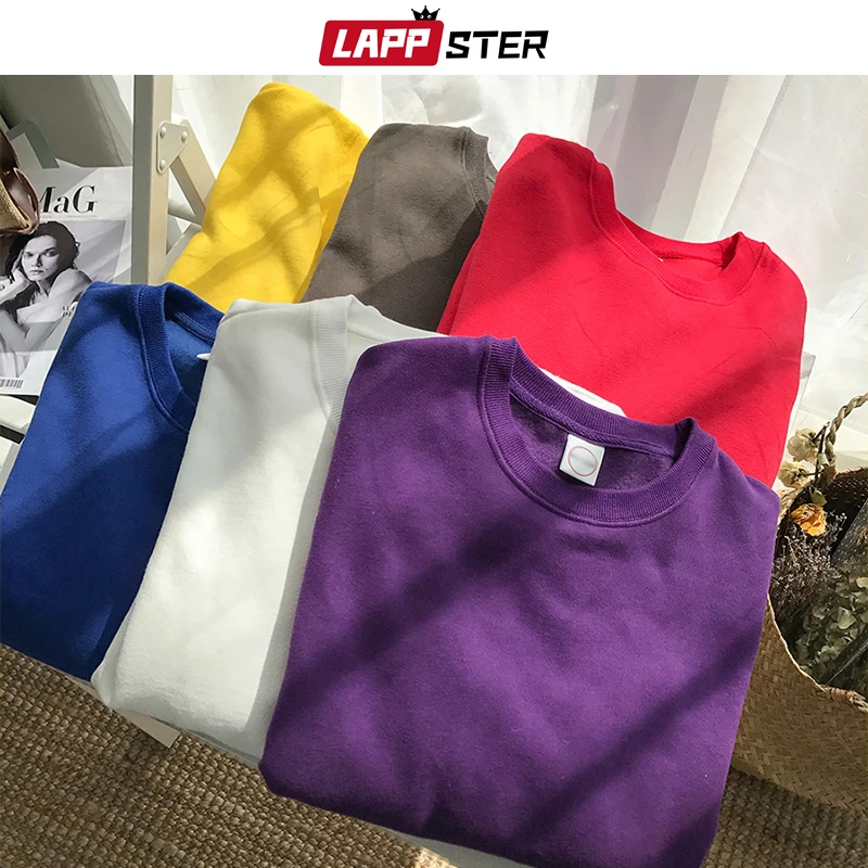 LAPPSTER мужские японские уличные однотонные толстовки Осень Хип Хоп корейские толстовки бархатная красочная одежда Большие размеры