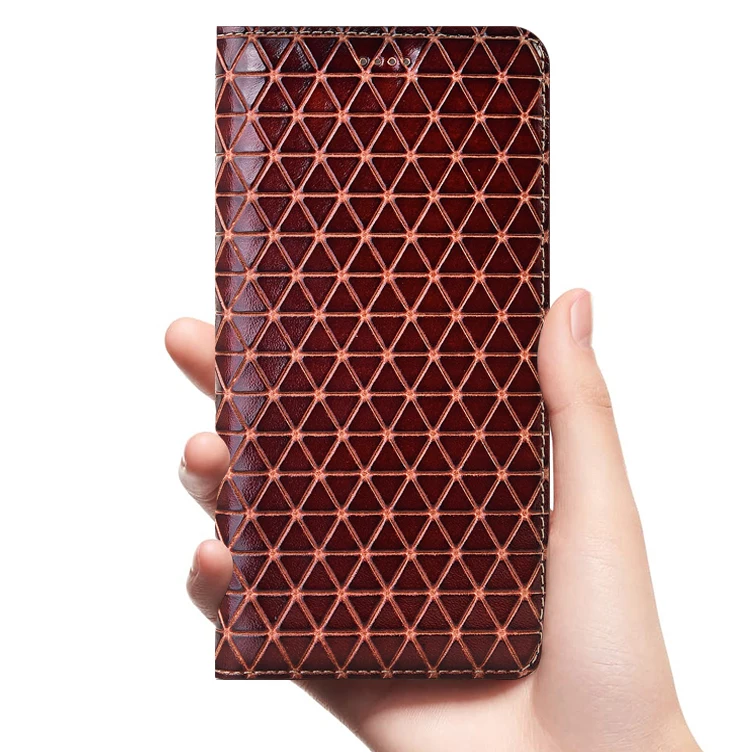 

Grid Texture Genuine Leather Case For OPPO Reno Z 2 2Z 2F 3 Ace 10X Zoom Flip Leather Cover Cases