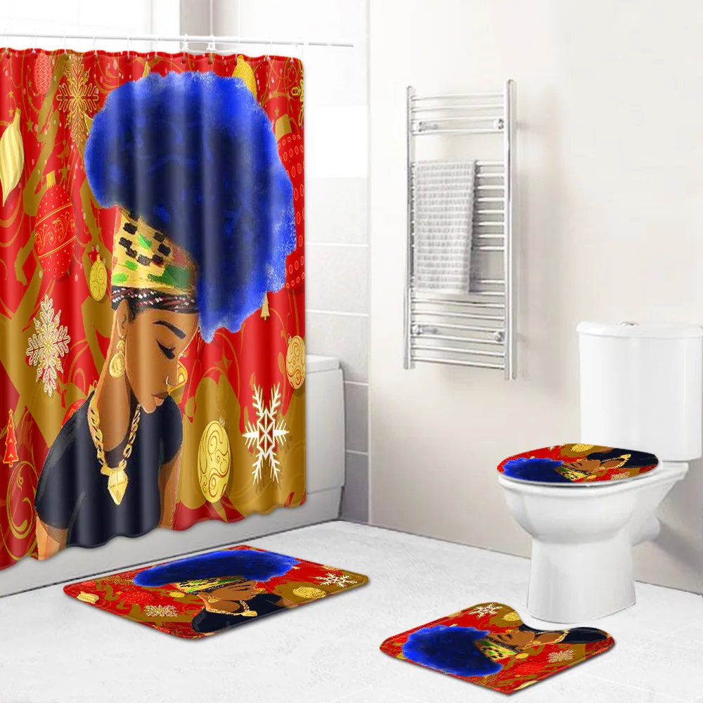 Christmas Shower Curtain For Bathroom Polyester Fabric Home Decor Curtain Non-slip Bath Mat Toilet Cover Kitchen Drop Shipping