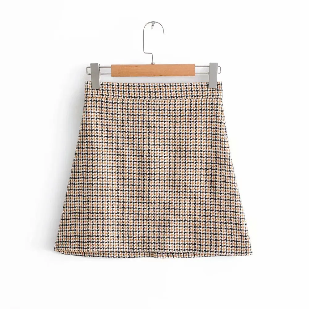 

4571-1036 Trend WOMEN'S Dress Batch Vintage Woolen Pattern A- line Short Skirt Autumn And Winter High-waisted Versatile Skirt