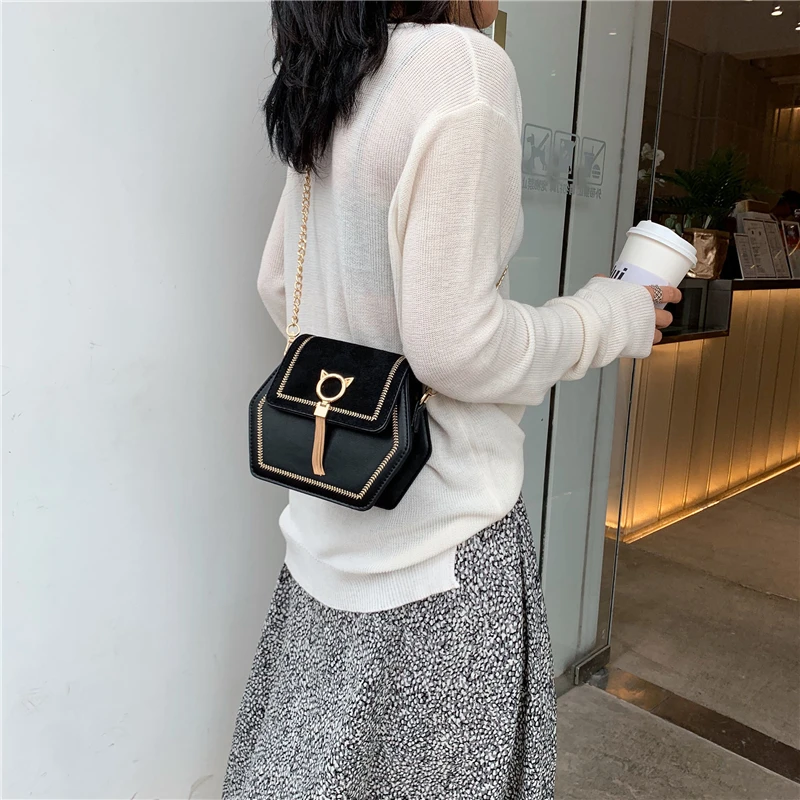 

Fashion Solid Color Scrub Leather Crossbody Bags For Women 2020 Small Hexagon Shoulder Messenger Bag Phone Purses and Handbags