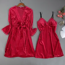 Осенне-зимний комплект из 2 предметов, Женский бархатный халат на подтяжках, сексуальное кимоно платье, пижама с длинным рукавом, красная Повседневная Домашняя одежда, банное платье