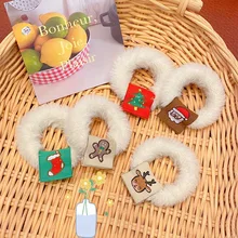 

Women Girls Cute Print Christmas Tags Plush Elastic Hair Bands Sweet Ponytail Hold Hair Tie Scrunchie Fashion Hair Accessories