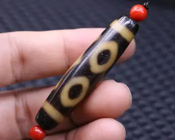 

Magic Tibetan Old Agate Ivory Color 3 eye dZi Bead Amulet 57mm Pendant