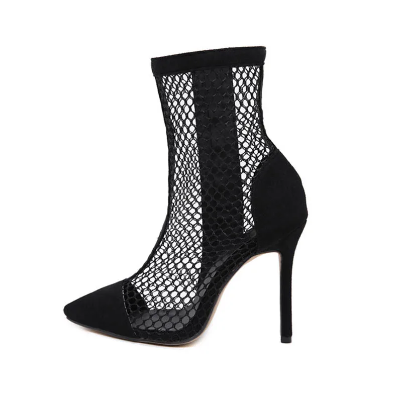 

Women Boots Ankle Leopard summer Shoes High Heels net Boots Buckle Zip Pointed Toe Sexy Woman Party Zapatos de mujer S105