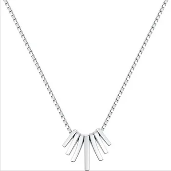 

LULU-PIG New 925 sterling silver necklace with simple multiple cross-bar geometric tassel pendant necklace N0415