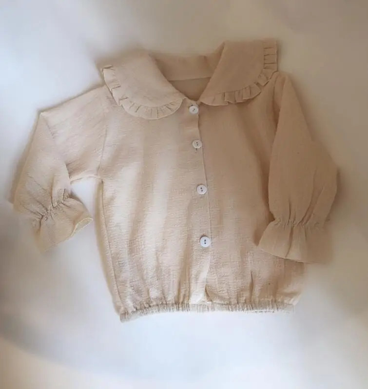MILANCEL, весенняя одежда для девочек, льняная Блузка для девочек, рубашка для девочек с воротником «Питер Пэн» - Цвет: Бежевый