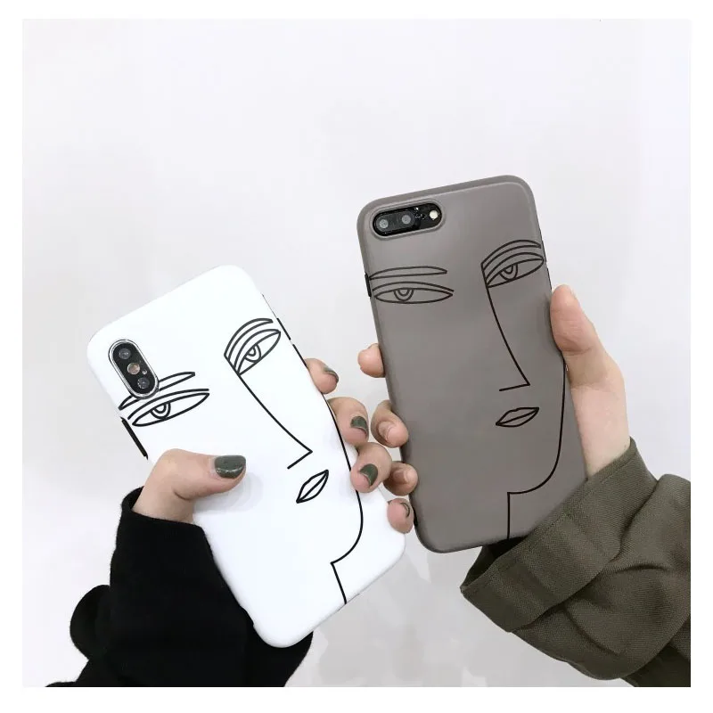 

Luxury Plain Silicone Phone Case For iPhone X XR XS MAX 6 6s 7 8 Plus Case Sketch Face Back Cover Funda Coque