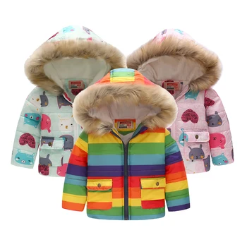 

2020 Children Warm Down Coat kid Winter print down jacket Print Rainbow Snow Jacket Boy Windbreaker Outerwear Girls Parkas Coats