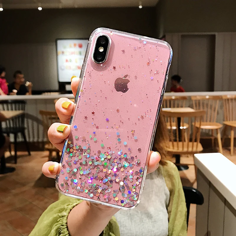 Блестящий блестящий чехол с блестками для iphone 11 pro max прозрачный эпоксидной