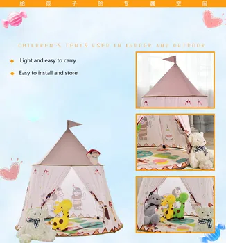 

Kid Tent House Portable Princess Castle Present Hang Flag Children Teepee Tent Play Tent Toy Birthday Christmas Gift