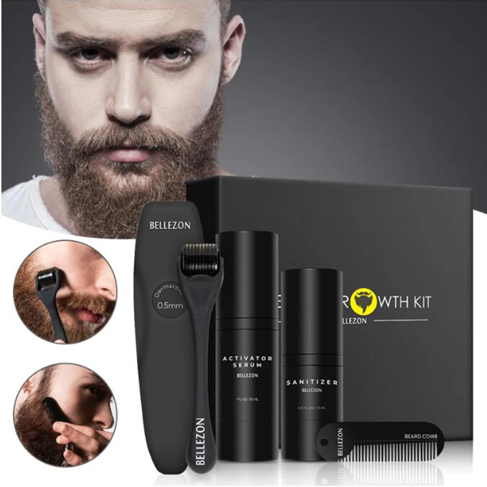 4 Pcs/set Beard Growth Kit Men's Hair Enhancer Set Essentital Oil Facial Care Best Gift for Men | Красота и здоровье