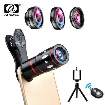 

APEXEL Universal 4 in 1 Camera Lens Kit Fisheye + Wide Angle Macro Lens + 10x Telescope Lens For iPhone Samsung More Phones