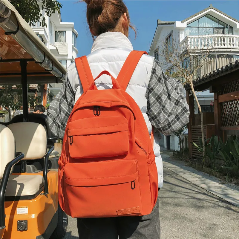 

New Hot Waterproof Nylon Ladies Backpack Girl Solid Color Bag Female Bag Multi-port Large Capacity Bag Travel Backpack