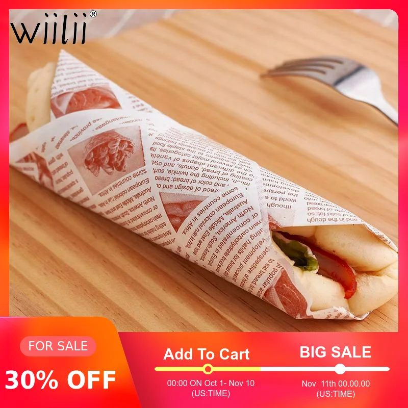 

50PC Wax Paper Food Grade Grease Paper Food Wrappers Wrapping Paper For Bread Sandwich Burger Fries Oilpaper Baking Tools