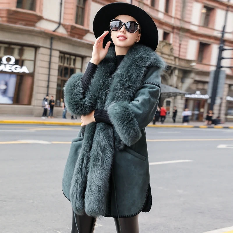 Luxury Double Faced Fur Coat Female Genuine Leather Jacket Winter Women Fox Collar Natural Wool Coats MY | Женская одежда
