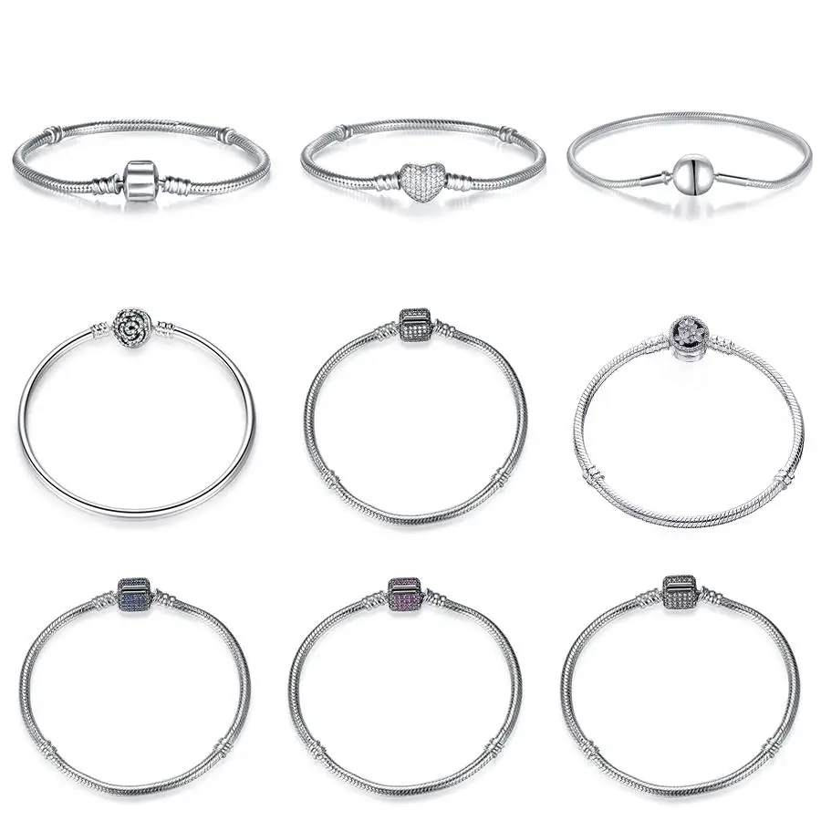 

9 Styles Authentic 925 Sterling Silver Bracelet Snake Chain Basic Women Bracelets Bangles Bead Charm DIY Jewelry