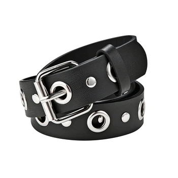 

Punk Style Men Women Belt Eyelet Hollow Rivet Pants Jeans Belts Strap Casual Wild White Brown Black Female Waist Belt