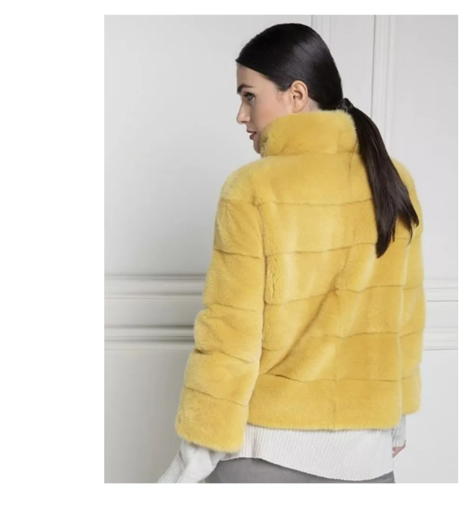 TOPFUR Real Fur Coat Women Genuine Leather Jackets Winter Coat Women Plus Size Real Mink Fur Coat With Fur Collar Yellow Jackets