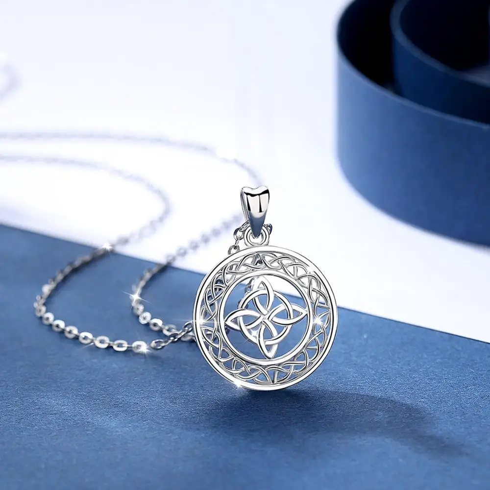 Pendant Necklace,Silver Necklace EUDORA Sterling Silver Celtic Knot Round Pendant Good Luck Necklace for Women Men Jewelry Birthday Gift D122