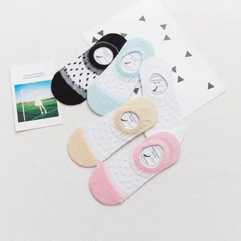 

Silicone non-slip summer invisible women's socks cotton glass boat sock random color