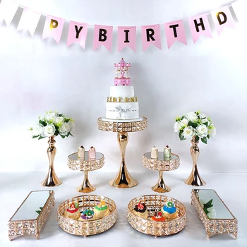 

2020 Square diamond crystal wedding Cake Stand Metal Cupcake decorations Dessert Pedestal Party Display Table Decorations