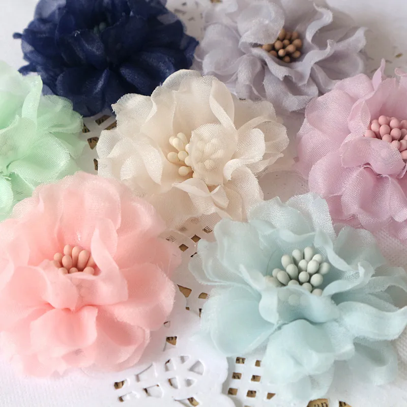

5PCS 4CM Chiffon Flowers Headwear Hat Dress Clothes Decoration DIY Hair Accessories