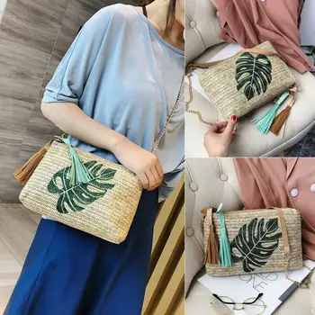 

2019 Fashion Tassel Straw Bag Women Square Handbags Casual Rattan Crossbody Bag Ladies Handmade Woven Bohemia Messenger Bags