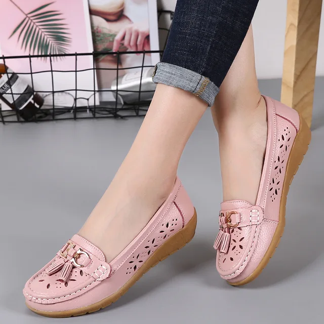 Sneakers Women Flats Summer Women Genuine Leather Shoes with Low Heels Slip on Casual Flat Shoes Women Loafers Soft Nurse Shoes 6