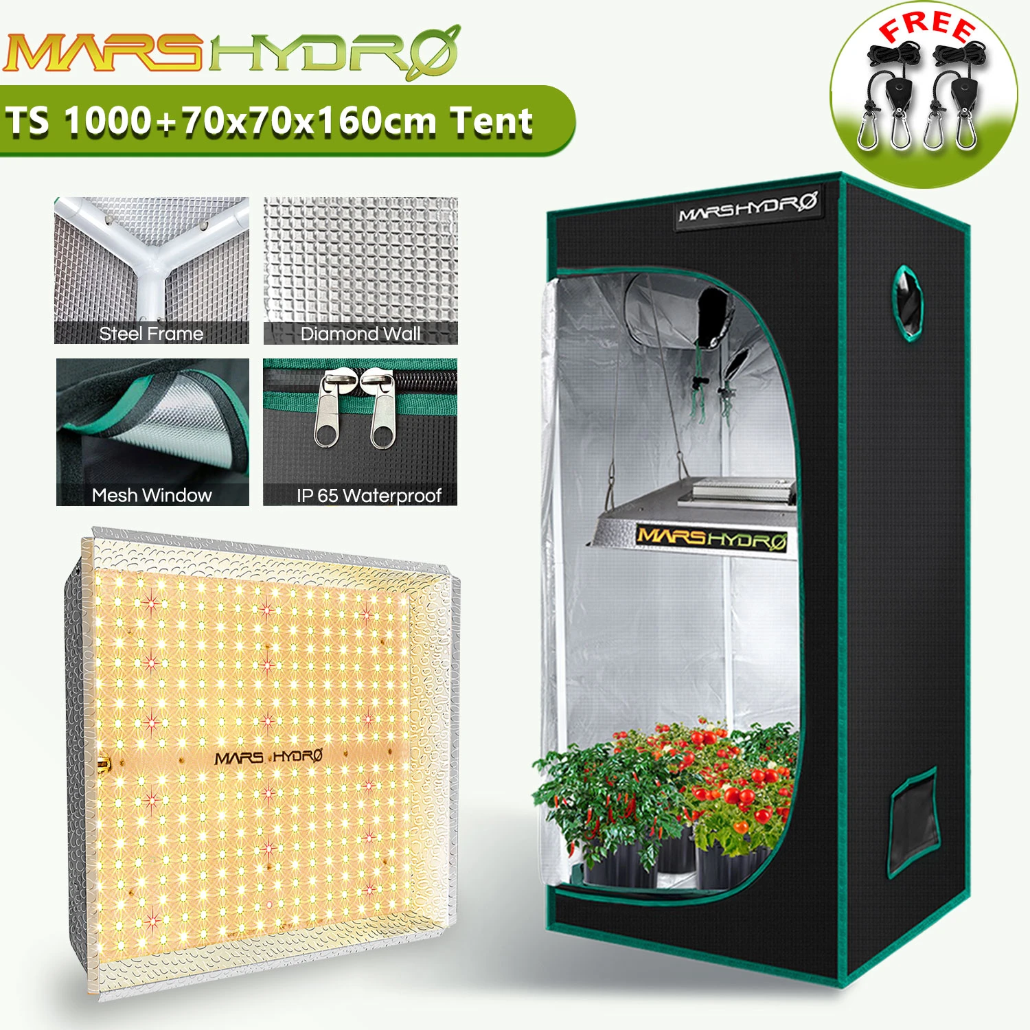 Mars Hydro Ts 1000w Set Led Grow Light 70x70x160cm Grow Tent Box Combo Kits Hydroponics Led Grow Lights Aliexpress