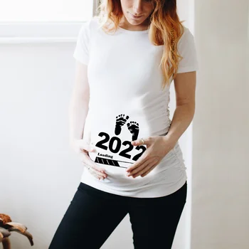 Baby Loading 2022 Women Printed Pregnant T Shirt Girl Maternity Short Sleeve Pregnancy Announcement Shirt
