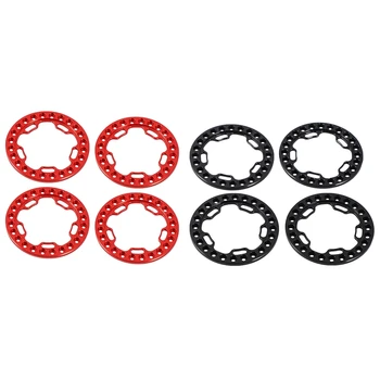 

8PCS Alloy Wheel Rims Beadlock Ring 1.9 Inch Replacement Wheel Ring for 1/10 RC Axial SCX10 Crawler Car-Black & Red
