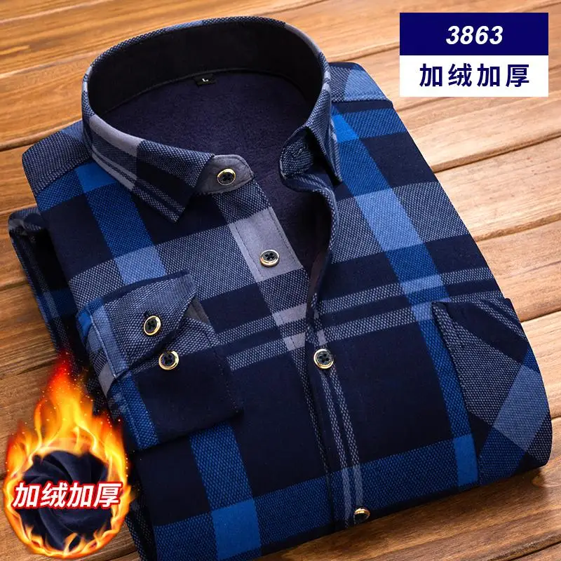 Camisa Social Masculina, мужская рубашка,, зимняя, длинный рукав, в клетку, толстая, теплая, флисовая рубашка, модная, мягкая, повседневная, фланелевая рубашка - Цвет: 3863