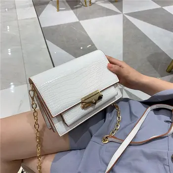 

Girl's Shoulder Bag New Fashion Crocodile Pattern Lock Chains Women Small Square Bag Casual Lady Diagonal Phone Bag Tide Female