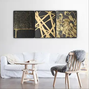 

Laeacco Mordern Black Gold Line Texture Nordic Style Luxurious Abstract Wall painting for Living Room Wall Decoration Cuadros