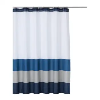 

Shower Curtain Stripe with Hooks for Bathroom – 70 x 72 inches, Navy/Blue/Grey/White Color