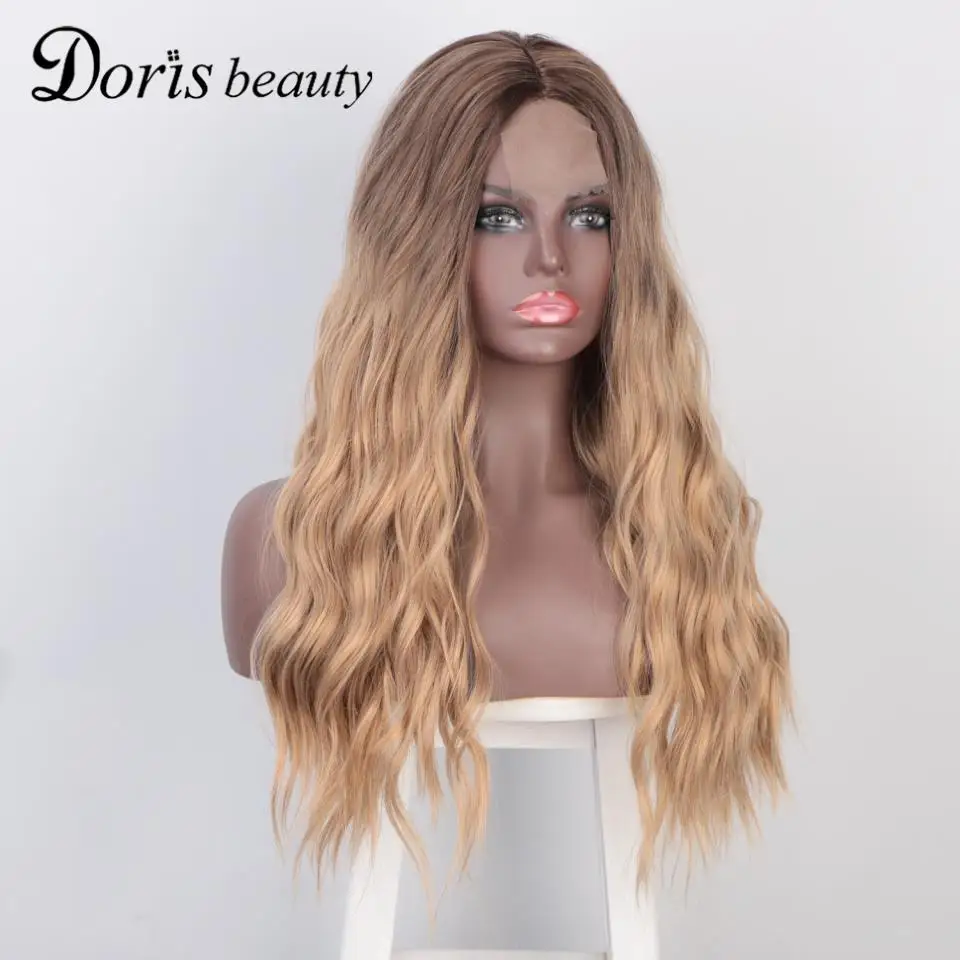 Doris beauty Synthetic Light Brown Wig Long Natural Wave Women's Wigs Ombre Blond Dark Root Wavy Cosplay Hair for Women | Шиньоны и