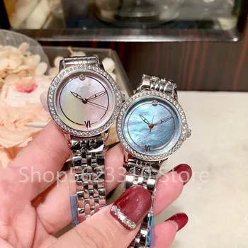 

Fashion brand zircon Quartz Wrist Watch rose gold Stainless steel Clock Female colorful mother of pearl shell Dial watch 33mm