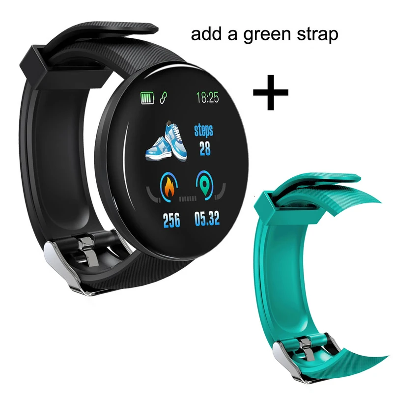 D18 add Green Strap Bluetooth Смарт-часы для мужчин кровяное давление круглые умные часы женские часы водонепроницаемые фитнес-трекер WhatsApp для Android iOS фитнес браслет - Цвет: D18 add Green Strap