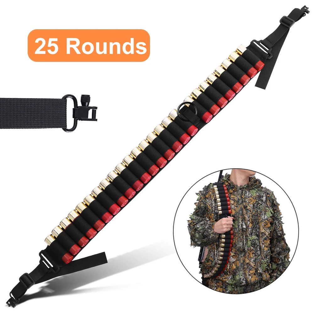 25 ronda Shotgun Sling Bandolier municiones cinturón & Shell soporte para 12ga 20ga 
