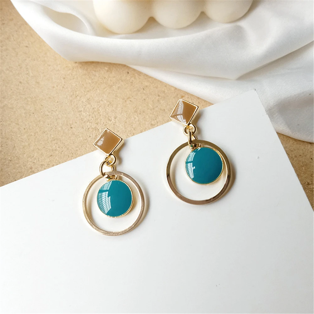 

NEW Alloy Restoring Ancient Ways, Green, Yellow han Edition Brief Paragraph Earrings Female Temperament Geometric Glaze Earring